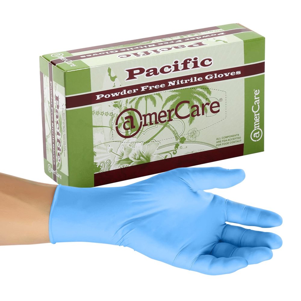 AmerCare Pacific 4.5 mil Blue Nitrile Gloves, Powder and Latex Free, General Purpose for Cleaning and Foodservice, Small, Case of 1000