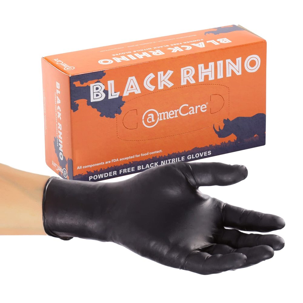 AmerCare Black Rhino Powder Free General Purpose Nitrile Gloves, 6.0 mil, for Cleaning and Foodservice, Extra Large, Case of 1000