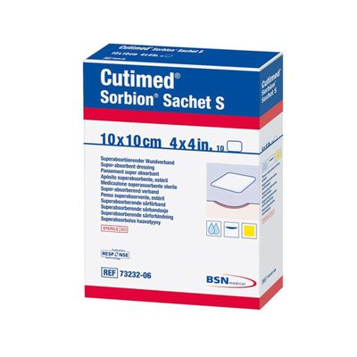 Cutimed Sorbion Sachet S Wound Dressing Cellulose/Gel Forming Polymer 4 X 4 Inch, 7323206 - Box of 10