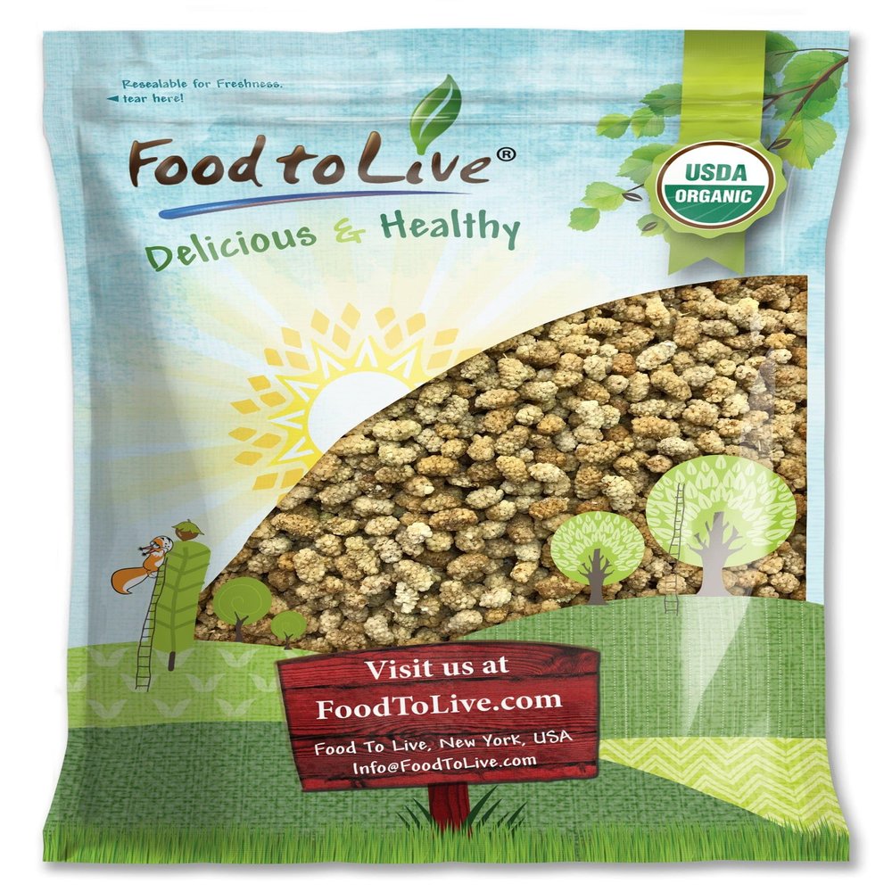 Food to Live Organic Dried White Mulberries, 5 Pounds - Non-GMO, Unsulfured, Bulk