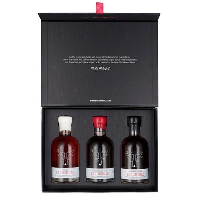 Escuminac Organic Maple Syrup Gift Set | 3 Harvests Included From Delicate to Strong Taste | 100% Pure Canadian Maple Syrup | Gourmet Tasting Trio