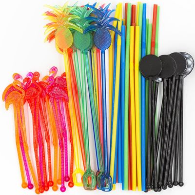 Ultimate Bar Caddy Assorted Swizzle Sticks, Disposable Flexible Straws (2 Sizes) Ideal Bar Party Refill Kit for Organizers (60 Pieces)