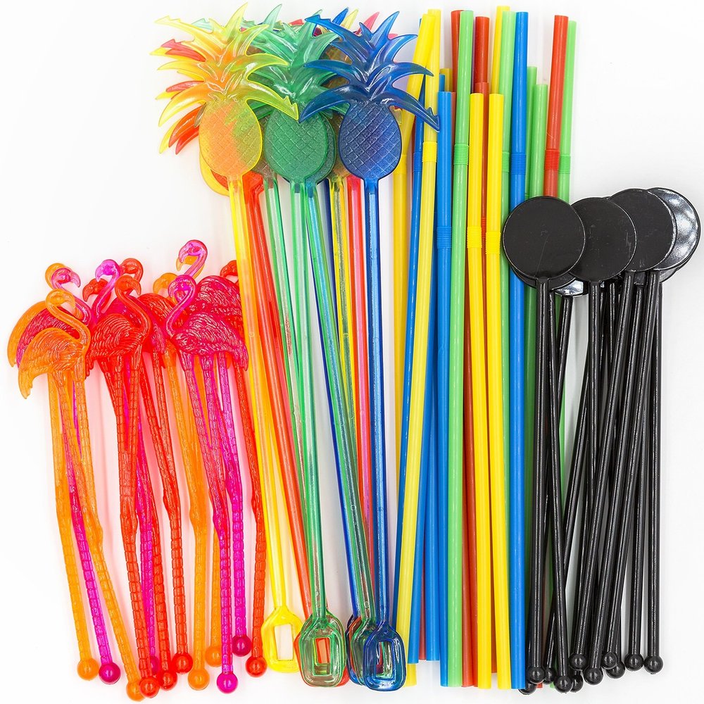 Ultimate Bar Caddy Assorted Swizzle Sticks, Disposable Flexible Straws (2 Sizes) Ideal Bar Party Refill Kit for Organizers (60 Pieces)