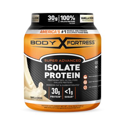 Body Fortress Super Advanced Isolate Protein Powder, Gluten Free, Vanilla Creme Flavored, 1.5 Lb