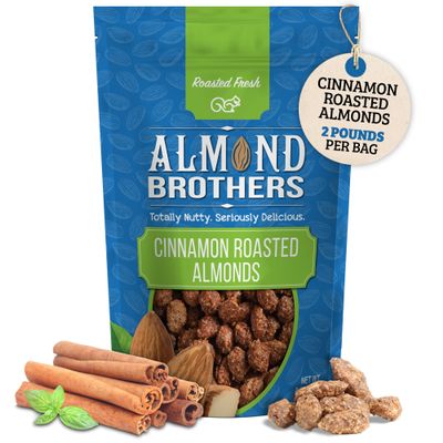 Almond Brothers Roasted Almonds - 2 lb Bag - Hand Crafted Cinnamon Glazed Roasted Almonds, Gluten-Free, Non-GMO