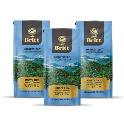 Caf Britt - Costa Rican Montecielo, Coffee From Tarrazu (12 oz.) (3-Pack) - Ground, Arabica Coffee, Kosher, Gluten Free, 100% Gourmet & Medium Dark Roast