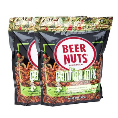 BEER NUTS Cantina Mix with Twang - Twang Seasoned Peanuts, Chili Lime Insane Grain, Guacamole & Habanero Sticks - 32oz Resealable Bag (Pack of 2)
