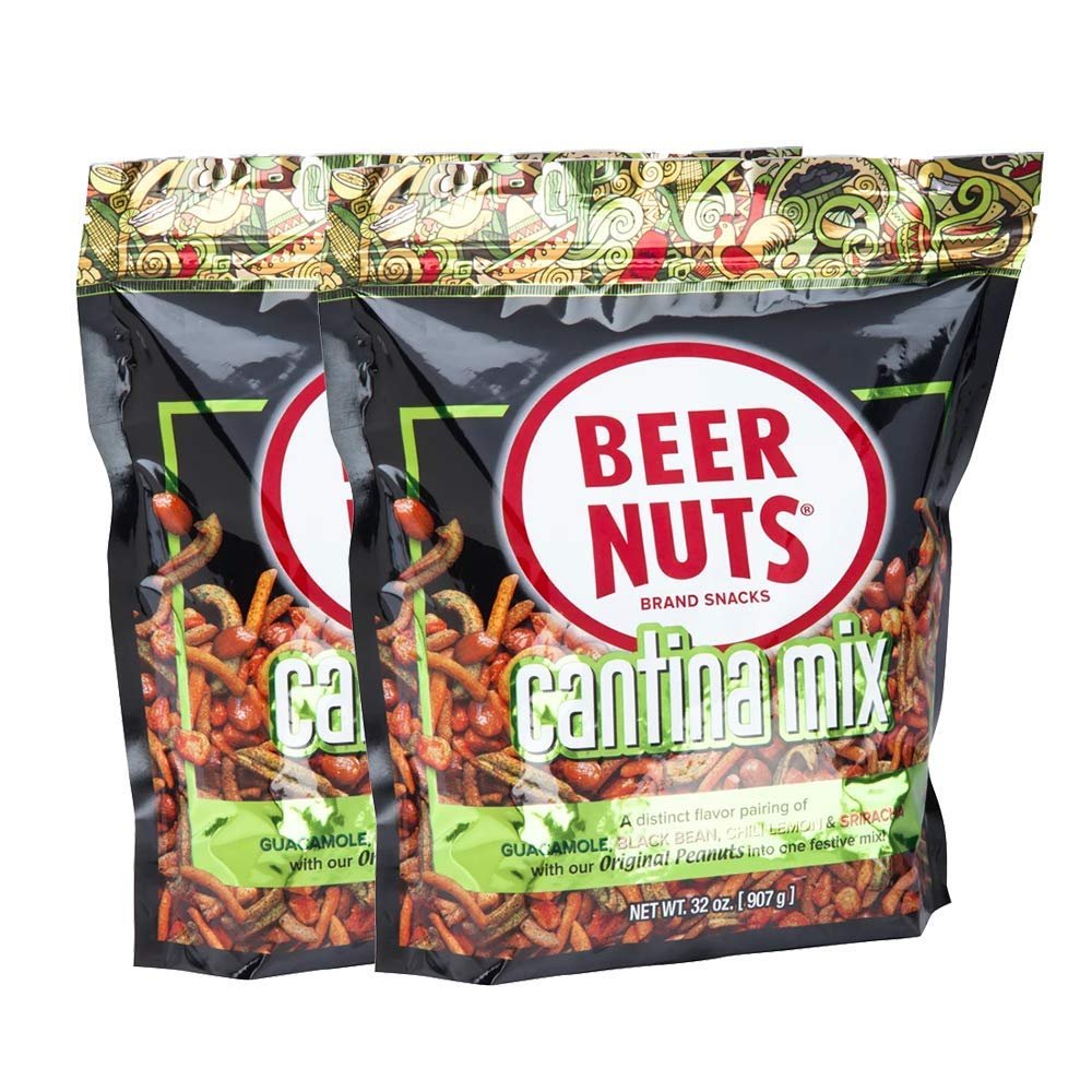 BEER NUTS Cantina Mix with Twang - Twang Seasoned Peanuts, Chili Lime Insane Grain, Guacamole & Habanero Sticks - 32oz Resealable Bag (Pack of 2)