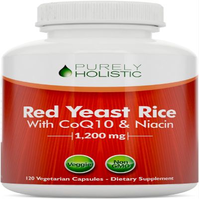Purely Holistic Red Yeast Rice 1200mg with CoQ10 Supplement & Flush Free Niacin 120 Extra Strength Vegetarian Capsules Advanced Healthy Heart Formula - Non-Irradiated, Citrinin Free