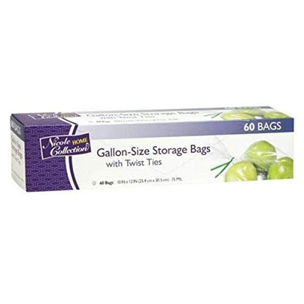 Premium Plastic Clear with Ties Gallon Bags - 10" x 12" (60 Pc) - Durable & Leakproof Storage Solution - Perfect for Home and Kitchen Use