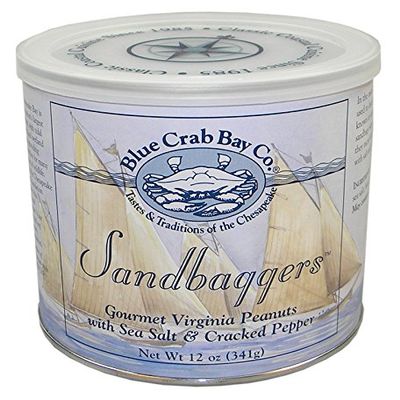 Blue Crab Bay "Sandbaggers" - Gourmet Virginia Peanuts with Sea Salt & Cracked Pepper, 12 Oz. Tin (4-Pack)