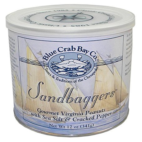 Blue Crab Bay "Sandbaggers" - Gourmet Virginia Peanuts with Sea Salt & Cracked Pepper, 12 Oz. Tin (4-Pack)