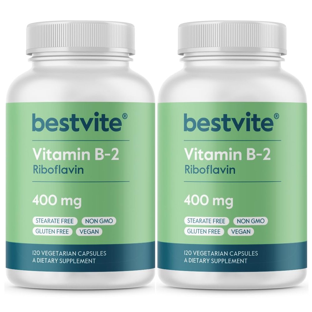 BESTVITE Vitamin B-2 (Riboflavin) 400mg (240 Vegetarian Capsules) (120 x 2) - High Potency  Energy, Skin & Cellular Health  Healthy Nervous System Support  Vegan  Gluten Free - No Stearates