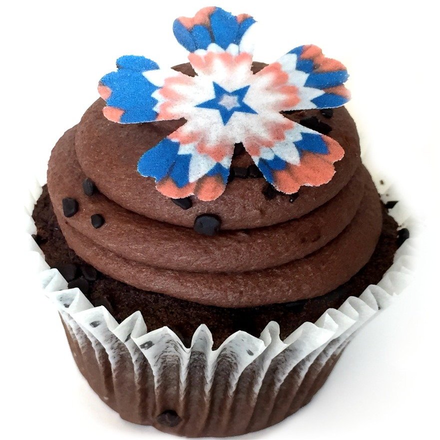 American Flag Red White Blue Wafer Paper Flowers 1.5 Inch for Decorating Desserts Cupcakes Pack of 24