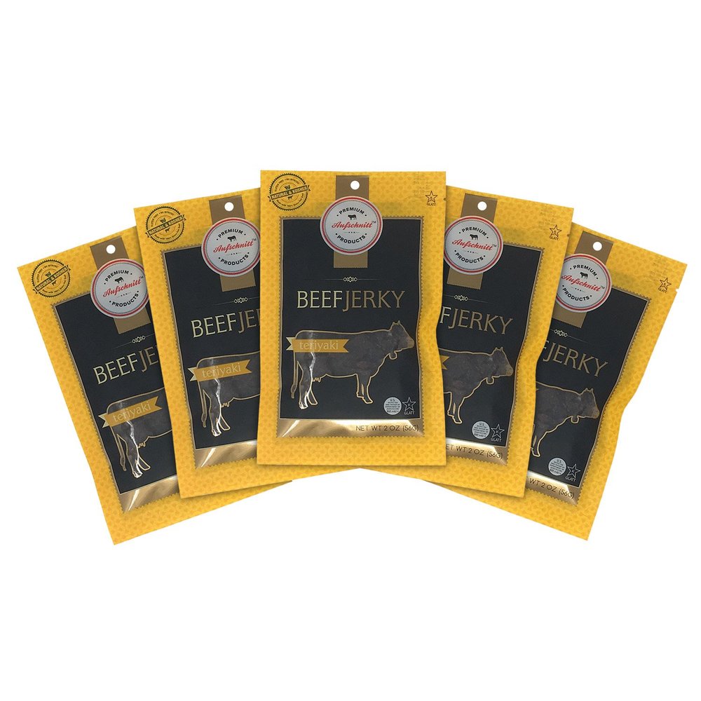 Aufschnitt Grass Fed Beef Jerky - Low Sodium, Certified Kosher - Made in USA - Keto Friendly - 5 Pack, Teriyaki