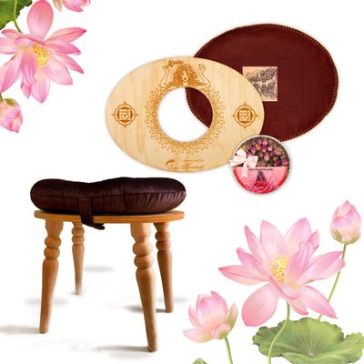 Sama Handcraft Seat for Yoni in a Luxury package-Devi steaming wooden SEAT with engraved pictures of Goddess Yoga and Muladhara (Queen (Seat+Herbs 4oz+Cushion), Gold)