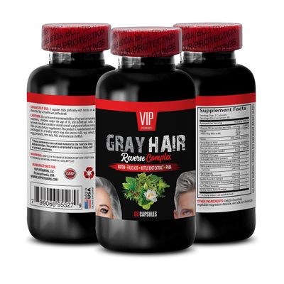 Hair Loss for Men - Gray Hair Reverse Complex - Natural Solution - Powerful Results, zinc Hair Vitamins, biotin Supplement, paba, biotin Supplements for Hair and Nails, Gray Hair Vitamins, 1B 60 Caps