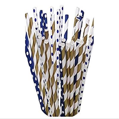 125 Navy and Gold Paper Straws - Party DIY, Mason Jars, Baby Shower, Chevron and Polka Dots