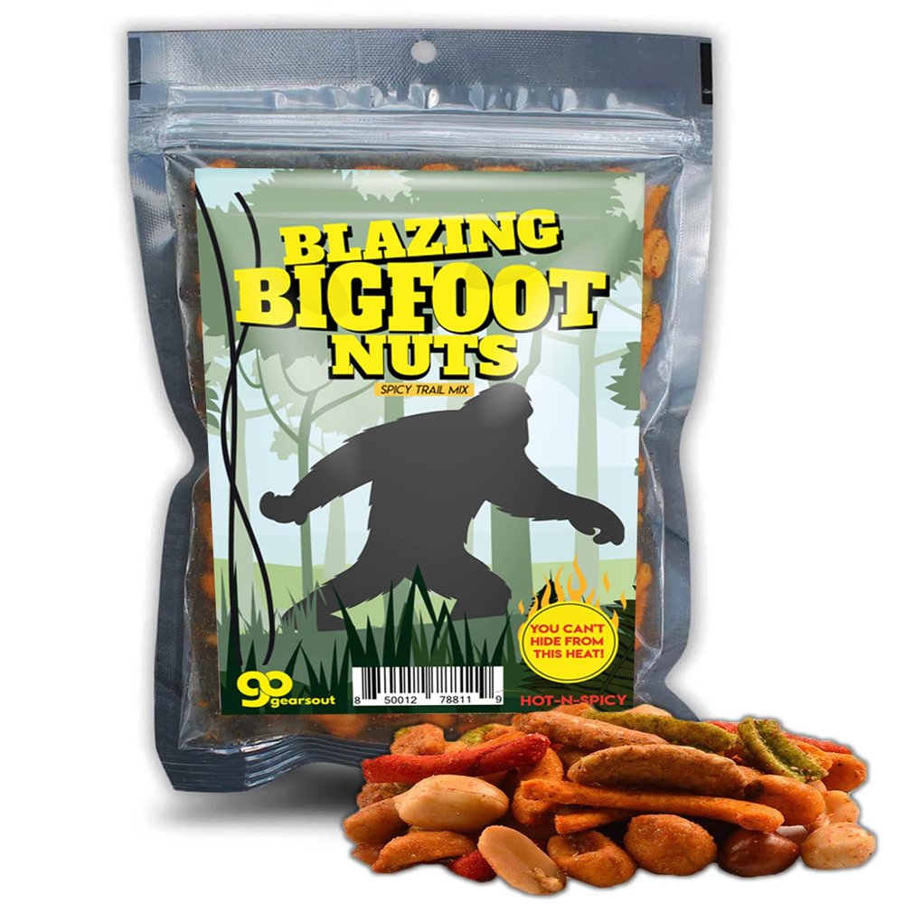 Blazing Bigfoot Nuts Spicy Trail Mix - Funny Sasquatch Design - Spicy Snacks for Men and Women - Premium Blend, Made in the USA