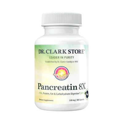 Dr. Clark Pancreatin 8X Enzyme Supplement 500mg | Several Digestive Aids Formulas Promotes Proteins, Fat | Carbohydrates Healthy Supports Optimal Digestion - 100 Gelatin Capsules