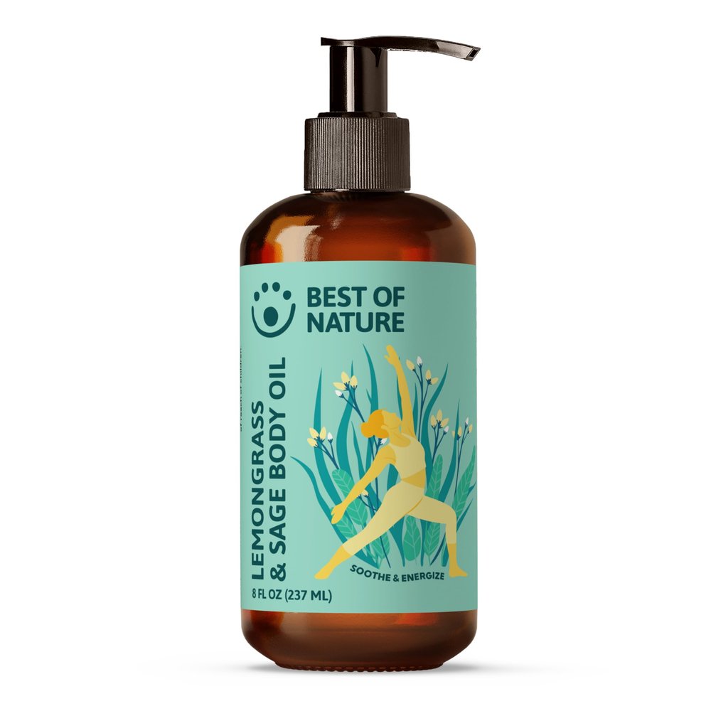 Best of Nature Lemongrass & Sage Aromatherapy Massage Oil Non-Greasy Body Oil for Skin, Face & Massage Uplifting Essential Oil Blend 8 fl oz