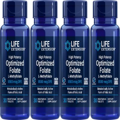 Life Extension High Potency Optimized Folate 8500 mcg DFE, 30 Vegetarian Tablets (Pack of 4)