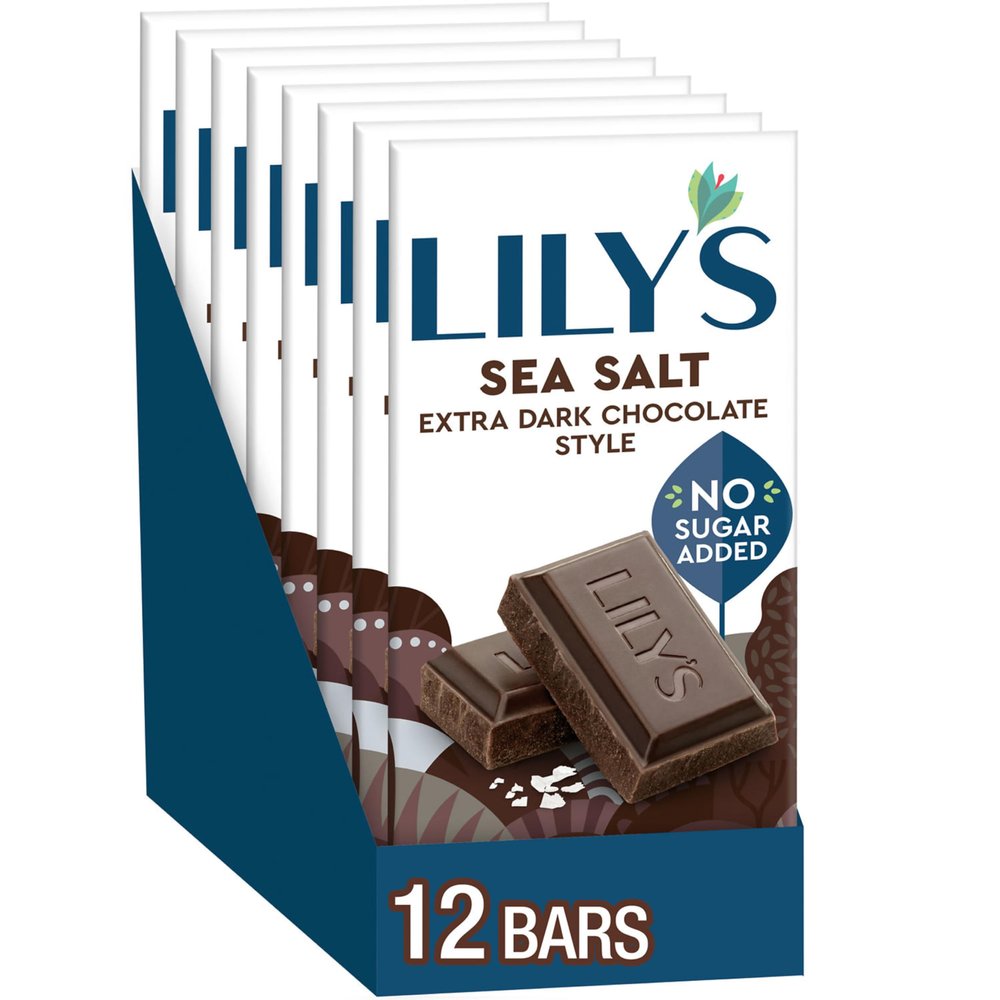 LILY'S Sea Salt Extra Dark Chocolate Style No Sugar Added, Sweets Bars, 2.8 oz (12 Count)