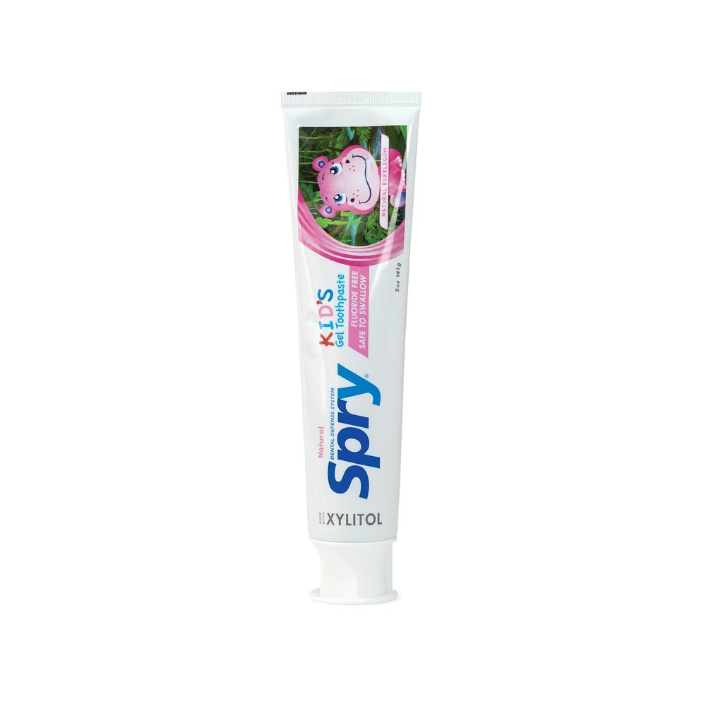 Spry Xylitol Toothpaste for Kids 5oz. Fluoride Free, Teeth Whitening Kids with Xylitol, Natural Breath Freshening, Mouth Moisturizing Ingredients, Bubble Gum (Pack of 1)