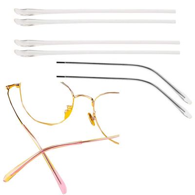2 Pairs TR Material Eyeglasses Replacement Accessories Ear Anti-Slip Holder Long Temple Tips Ear Pads Tube Eyewear Retainers Replacement Tips for Thin Metal Eyeglass Legs (White)