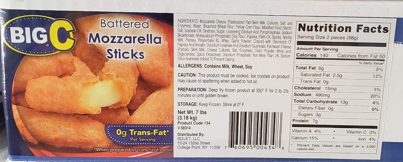 Big C Battered Mozzarella Sticks 7 lbs - Frosted-