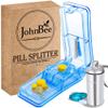 JohnBee Pill Cutter | Best Pill Cutter for Small or Large Pills | Designed in The USA| Cuts Vitamins | Includes Keychain Pill Holder (Blue) view 1