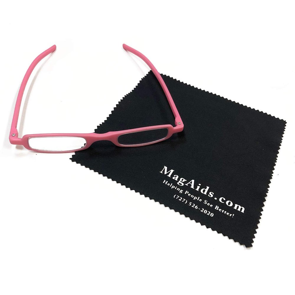 +1.00 Diopter SlimViews Reading Glasses - Bubble Gum with Microfiber Cloth
