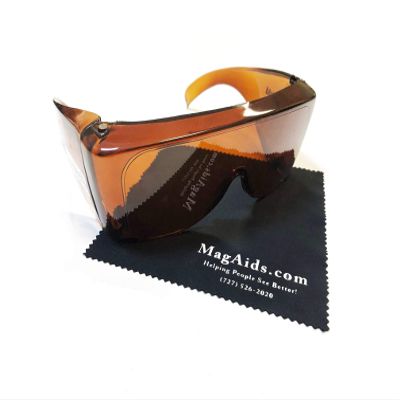 MAGNIFYING AIDS NoIR U40 UV Shield Sunglasses - 16% Amber - Style: Universal Fitovers with Microfiber Cloth
