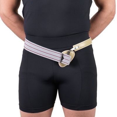 Truform-OTC Hernia Truss, Single Spring, Scrotal Pad Compression, Leather, Buckle, 38 inch Hip (Left)