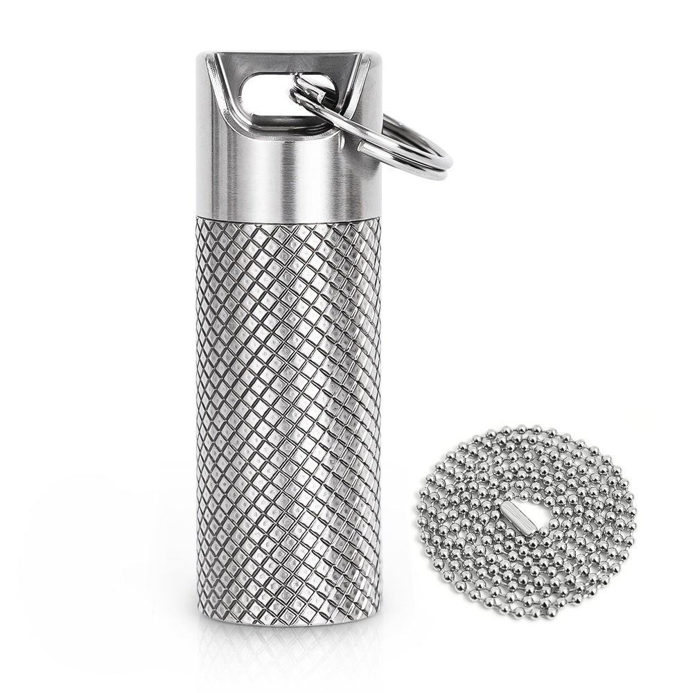 100% Waterproof Titanium Pill Box Keychain - TSA Approved, Strong and Heat Resistant, Travel Friendly | Fashion Necklace Design, Ultra Light and Compact with Extra Sealing Ring