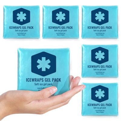 ICEWRAPS Mini Reusable Ice Packs, 3" x 3" Gel Packs, Hot & Cold Therapy for Injuries, Kids Boo Boos, Face, Wisdom Teeth, Mosquito Bite, Headaches & Fever, 6 Pack, Blue FSA-HSA Eligible