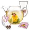 Teabloom Eternal Love Teapot  Glass Teapot (36 oz), Heart-Topped Lid, Glass Loose Leaf Tea Infuser + 2 Gourmet Blooming Teas - Thermal Shock Resistant - Stovetop Safe view 1