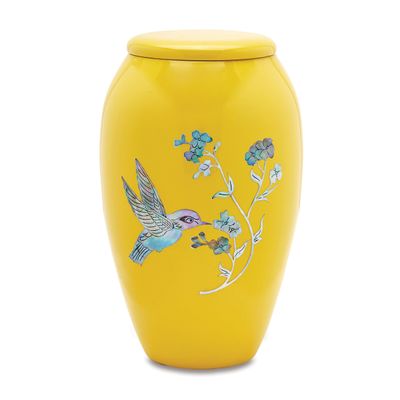 Hummingbird Adult Cremation Urn for Ashes (Yellow) - Mother of Pearl (MOP) - Burial Urn for Female - UrnsDirect2u