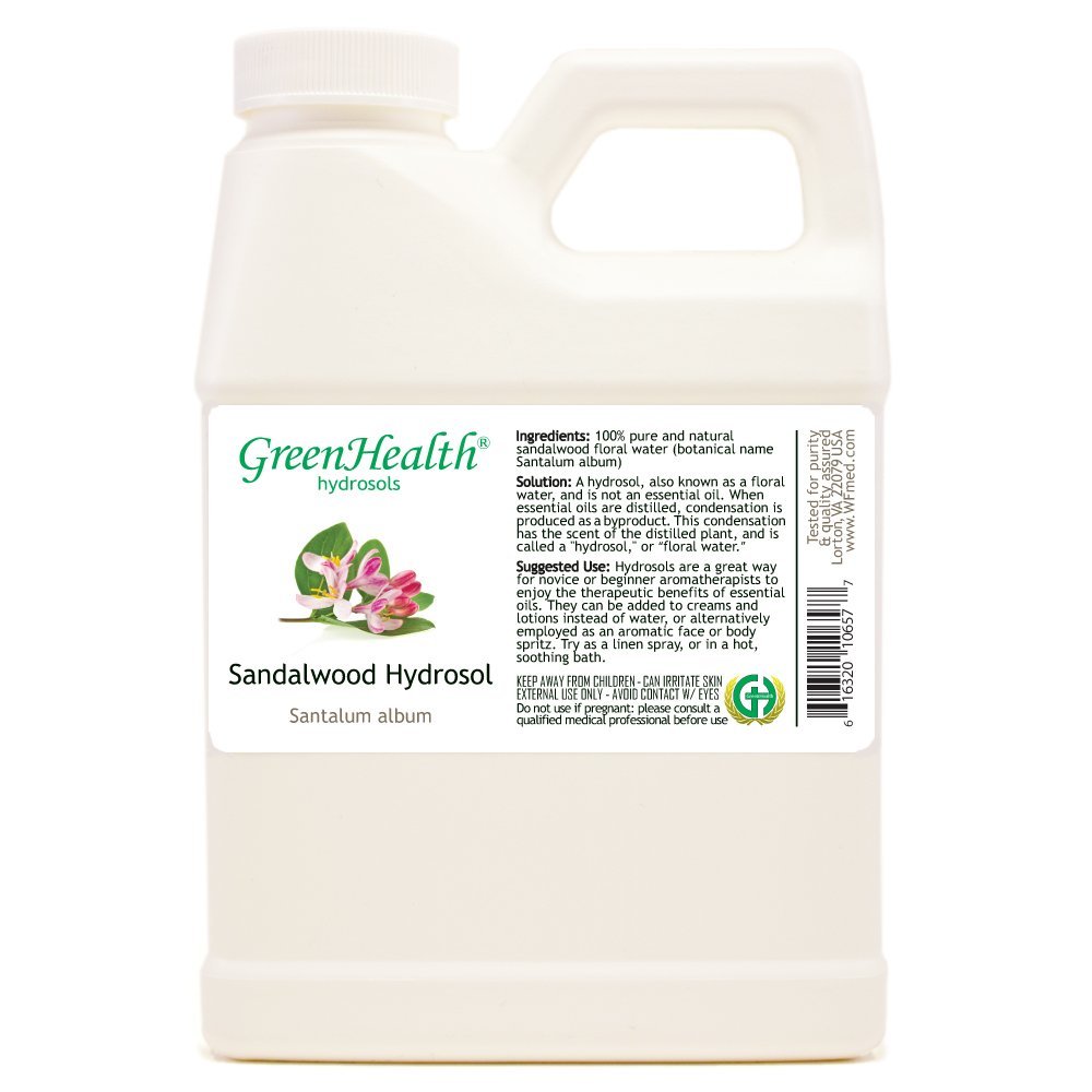 Sandalwood Hydrosol (Floral Water) - 16 fl oz Plastic Jug w/Cap - 100% Pure (NOT Oil) - GreenHealth