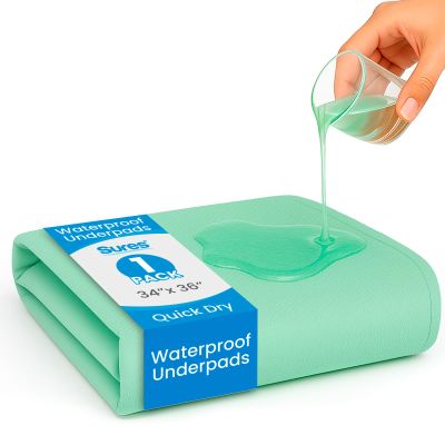 Sures Washable, Waterproof Bed Pad & Mattress Protector for Incontinence (34" x 36" - 1 Pack) - Reusable Bed Pad for Adults & Elderly - Bed Wetting Protection Mattress Pad - Underpad Bedwetting Sheet