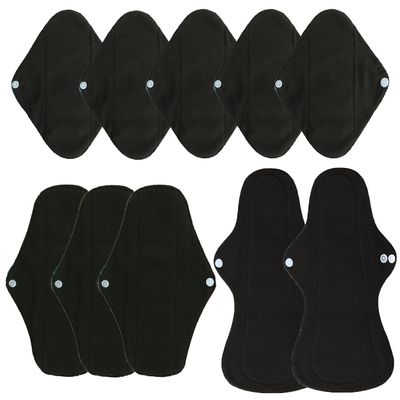 10pcs Reusable Bamboo Charcoal Cloth Menstrual Pads Set, Including 5pc Small Panty Liners + 3pcs Regular Flow Sanitary Pads +2pcs Heavy Flow Menstrual Pads